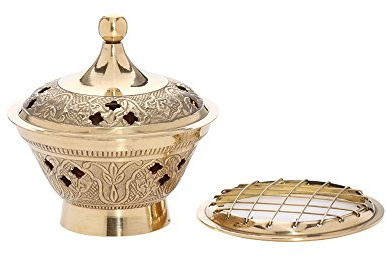 NKlaus Größe L Räucherschale Räuchergefäß Duftstäbchen Halter Gitter antik Gold 1617