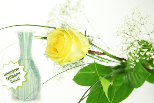 Gelbe Rose mit Schleierkraut und Gräsern - Inklusive Vase und Grußkarte