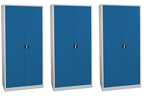 3X Flügeltürenschrank komplett montiert Metallschrank abschließbar XXL 1800x800x380mm blau Stahlblech Lagerschrank Aktenschrank Büroschrank Werkzeugschrank 4 Fachböden 530331