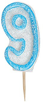 Unique Party 37929 - Glitz Blue Number 9 Candle