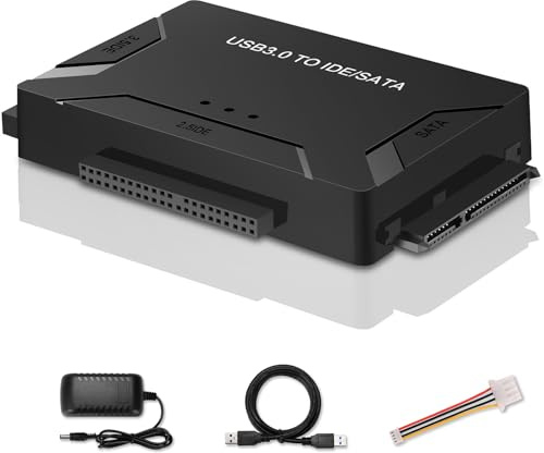 EYOOLD Hard Drive Reader, USB 3.0 to IDE and SATA Adapter External Hard DriveConverter for Universal 2.5/3.5 HDD/SSD Hard Drive Disk Includes 12V Power Adapter, Support 6TB - Black