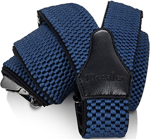 Decalen Mens Braces with Very Strong Clips Heavy Duty Suspenders One Size Fits All Wide Adjustable and Elastic Y Style (Blue)