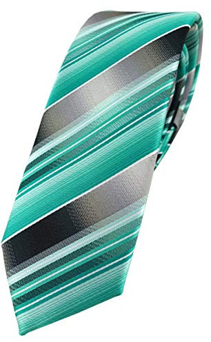 TigerTie - schmale Designer Krawatte in mint grün silber anthrazit grau gestreift