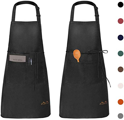 Viedouce 2 Packs Apron Cooking Kitchen Waterproof, Adjustable Chef Apron with Pockets for Home, Restaurant, Craft, Garden, BBQ, School, Coffee House, Apron for Men Women, Black