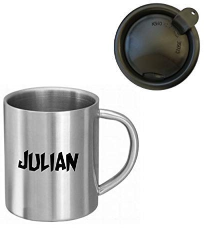 Schmalz Edelstahlbecher mit Verschlussdeckel graviert Narren Isolierbecher doppelwandig mit Gravur 0,25l (Silber mit festem Griff)