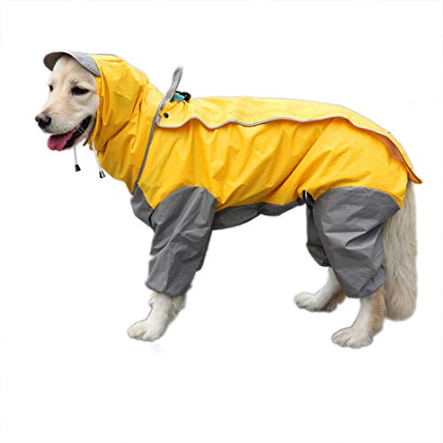 feiling Patchwork Regenmantel für Hund Hunderegenmantel wasserdichte 4-Beine Regensjacke Haustier Raincoat Dog mit Abnehmbar Kapuze für Kleine Mittelgroße und Grosse Hunde (26#, gelb)