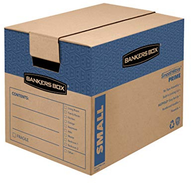 Bankers Box Small Prime Moving Box 5 Pack, Reinforced Handles, Tape-Free Assembly, Attached Lid, 16-in x 12-in x 12-in (8862701)