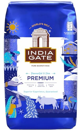 INDIA GATE Basmati Reis Premium 8x1kg - Lange Körner | Gealterter, meistverkaufter Basmati-Reis der Welt, ideal zu Currys und besonderen Gerichten