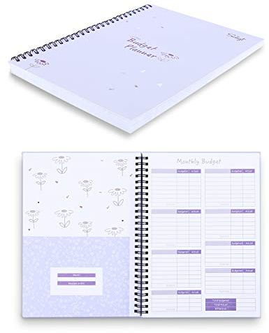 Monthly Budget Planner Book (Undated) with 12 Pockets for Income, Debt, Saving, Expense and Bill Tracker Organizer, Purple, Spiral Design