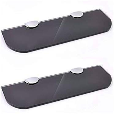 BSM Marketing Set mit 2 schwarzen Glasregalen mit gebogenen Ecken, für Badezimmer, Küche, Schlafzimmer, 300 x 100 mm