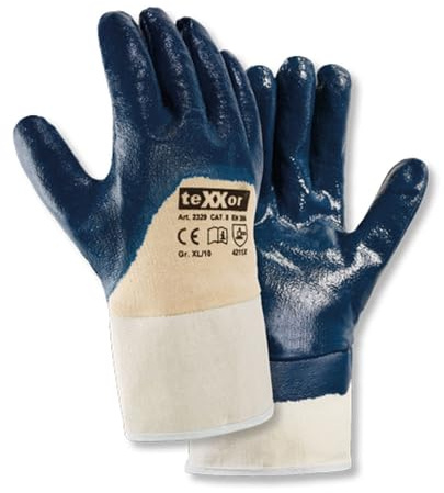 texxor 12 Stück Nitril-Handschuhe 2329, Stulpe, Packung, natur-dunkelblau, 9/L