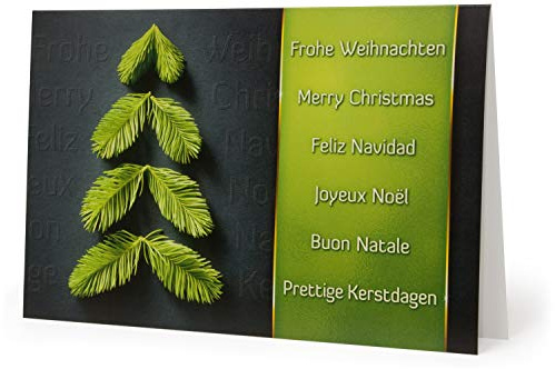 50 Premium Weihnachtskarten mit Umschlag Set für Firmen | hochwertige Klappkarten 19 x 12 cm groß, Tannenbaum aus Zweigen grün