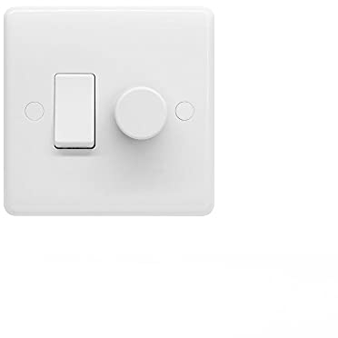 Lieber Silk White Dimmer and Rocker Wall Light Switch Combo (2 gang, 2 Way Switch & Trailing Dimmer) suitable for LED, Incandescent and Halogen Bulbs