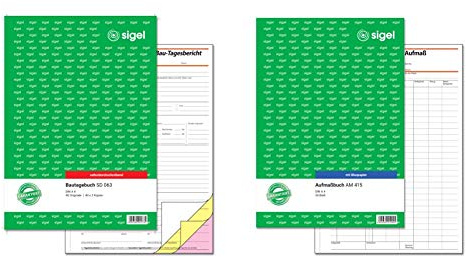 SIGEL SD063 Bautagebuch A4, 3x40 Blatt, selbstdurchschreibend & Aufmaßbuch, mit Blaupapier, DIN A4, 50 Blatt