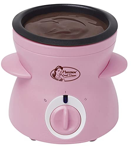 Bestron Fondue de chocolate para 2 personas, mini set de fondue de chocolate, incl. 10xskewers, 10xforks y 1xspatula, 25Watt, Color: Rosa