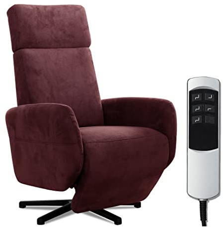 Cavadore TV-Sessel Cobra mit 2 E-Motoren / Fernsehsessel mit Liegefunktion, Relaxfunktion / Mit Fernbedienung verstellbar / Sternfuß, belastbar bis 130 kg / 71 x 110 x 82 / Lederoptik, Rot