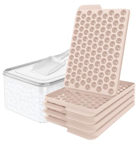 WIBIMEN Mini-Eiswürfelformen, klein, rund, Kieselsteine, zerkleinerte Nugget-Eiswürfelformen für Gefrierschrank mit Deckel, zum Kühlen von Getränken, Kaffee, Saft (4 Stück/1,4 cm, Rosa)