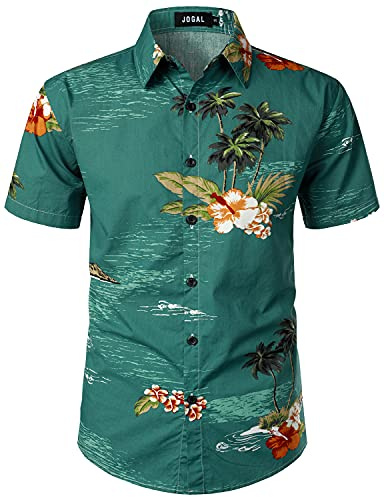 JOGAL Herren Blumen Kurzarm Knopfleiste Baumwolle Hawaii Hemd | Weich, Leicht, Kurzarm, Regular Fit, Button Up, Blumen Hawaiihemd, Tropisch, für Urlaub, Strand, Sommerparty