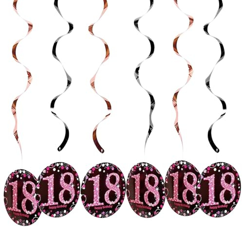 12 Stück 18. Geburtstag Mädchen Deko Roségold, Hängende Spiral Girlanden Deckenhänger, 18 Jahre Geburtstagsdeko, Party Dekoration für Geburtstag & Jubiläum