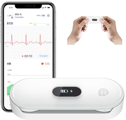 CheckMe DuoEK-S ECG Portatile, con Analisi dei Rapporti ECG, Monitoraggio da 30s a 5 min, ECG Palmare Bluetooth con Schermo OLED da 0,96 pollici, APP per iOS & Android