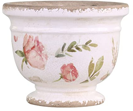 Chic Antique Kanne Krug Vase Blumentopf Übertopf Étel mit Blumenmuster antique Creme versch. größen Design (Übertopf 65067019 H14,5xØ14,5cm)