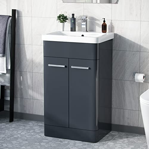 Nes Home Afern 500mm Freestanding Vanity Storage Unit Cabinet and Wash Basin Anthracite