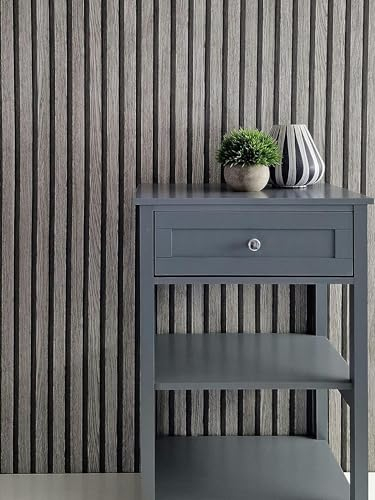 WALLCOVER Carta da parati effetto legno 3D, pannelli acustici da parete, stile scandinavo naturale e moderno, 10,05 m x 0,53 m, grigio/grigio chiaro, prodotto in Germania