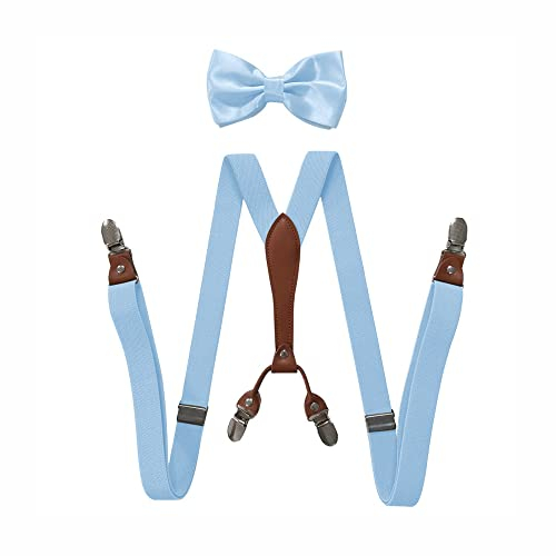 BaronHong Hosenträger-Fliegen-Set für Damen und Herren, 2,5 cm breit, Y-Form mit 4 Clips, verstellbare Hosenträger für formelle Hochzeiten (hellblau, M)
