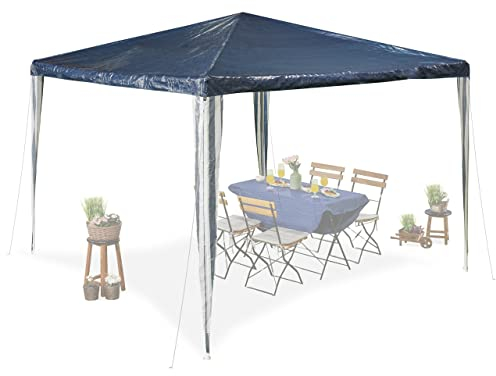 Relaxdays Pavillon, HxBxT: 2,5 x 3 x 3 m, PE, Stahl, wasserdicht, reißfest, Stecksystem, Gartenpavillon, dunkelblau/weiß