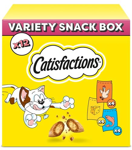 Catisfactions Snack per Gatto, Confezione mista con Pollo, Formaggio e Salmone, 1 Confezione (12 x 60 g)