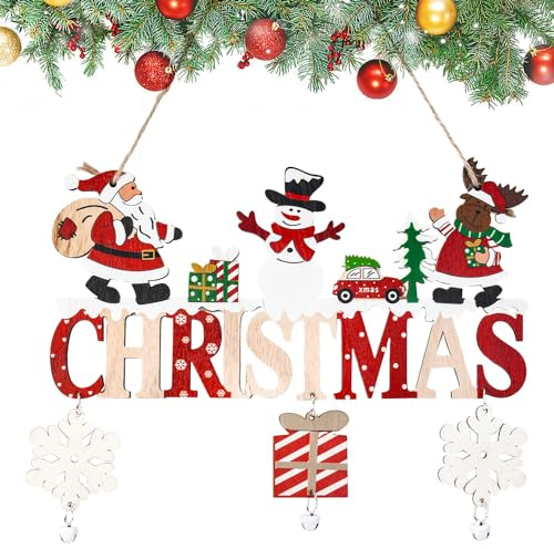 Kleemeiero Decorazione Natalizia - Benvenuto da Porta Appendibile, Cartello in Legno per Alberi di Natale, Finestre, Pareti