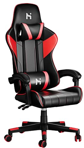 HLONONE Gaming Stuhl, Ergonomischer Gaming Sessel mit Taschenfederkissen, Racing Gamer Stuhl mit Fußstütze, Lendenwirbelstütze, Verstellbarer Bürostuhl 150 kg Belastbarkeit, PC Stuhl, Schwarz-Rot