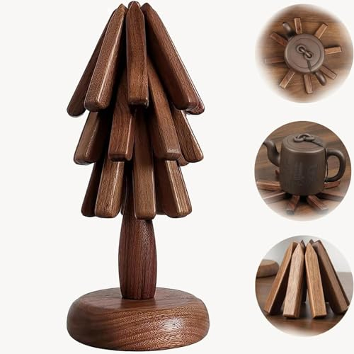 Baumform Untersetzer-Set, Untersetzer Aus Holz FüR Warme Gerichte, Walnuss-Untersetzer FüR Teekannen-Hot Pots, Schwarzes Walnuss-Massivholz DäMmunterlage FüR Kleine BäUme