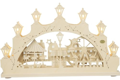 Saico - LED Schwibbogen „Winterfreuden in der Stadt“ - Lichterbogen Erzgebirge mit 2 Wechselmotiven - Holzkunst aus dem Erzgebirge Weihnachtsdeko, Geschenkidee, Fensterbeleuchtung - Made in Germany