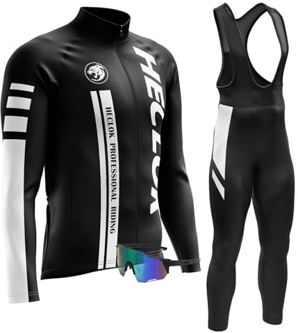 Radtrikot Herren Langarm Set,Fahrradtrikot Herren Herbst Atmungsaktive Cycling Jersey Schnell,Radsport-trägerhosen mit 9D Gepolsterten＋Winddichte Radfahrerbrille (5XL,TYP-9)