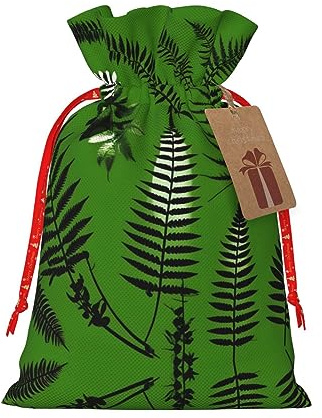 ZISHAK Natürliche Pflanzen-Silhouette, Farnblätter, zarte Jute, Geschenktüte mit Kordelzug, handwerklicher Stoff, Geschenktasche, perfekt für Weihnachten