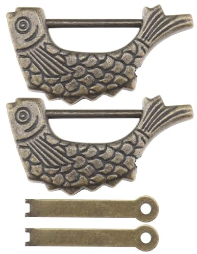 LT Easiyl Vorhängeschloss in Fischform, graviert, Vintage-Vorhängeschloss, antikes chinesisches Schloss, dekoratives Vorhängeschloss, Bronze, Schlüssel, Vorhängeschloss für Schrank, Schmuckschatulle,
