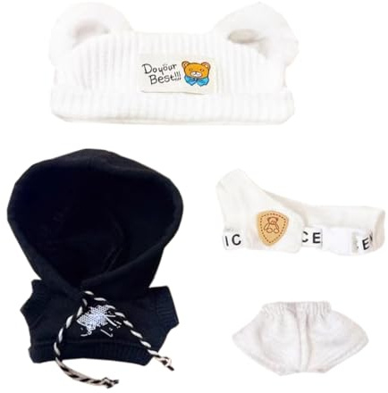 niannyyhouse Puppenkleidung: 4-teiliges Set (Mütze, Kapuzenpullover, Weste, Hose) für 10 cm ~ 15 cm, 20 cm und 40 cm Plüschpuppen, Kind, unisex, Stoff