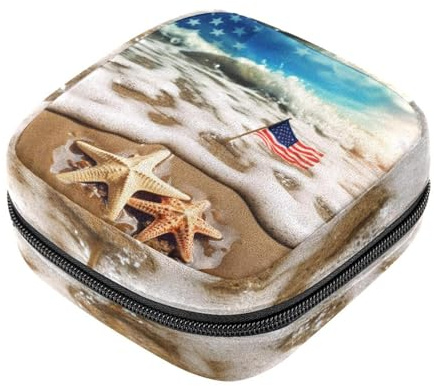 VTGHDEEQ Sanitary Napkin Storage Bag,Period Bag,American Flag and Beach,Sanitary Bags for Feminine Products
