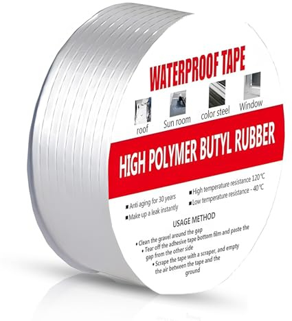 Wasserdichtes Butylband, Dichtband Selbstklebend Wasserdicht,5cm x 5m, Dicker 1mm, Starkes Selbstklebendes DichtungsbäNder，für Dachleckage, Oberflächenriss, Fensterbankspalt, Rohrbruch,Pool Flicken