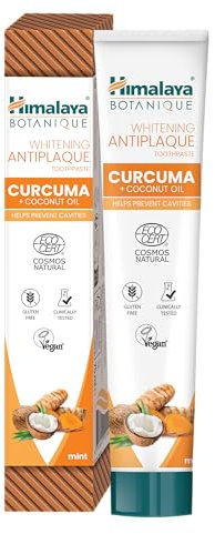 Himalaya Ecocert Cosmos Natural Certified Himalaya Botanique Whitening Antiplaque Toothpaste con Activos Orgánicos, Curcuma + Coconut Oil para dientes más brillantes | Vegano, 75 ml