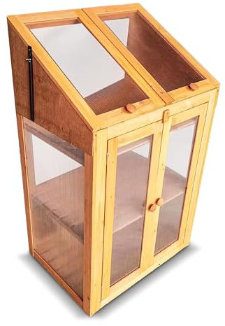 Wooden Polycarbonate Greenhouse Cold Frame for Garden, Mini Greenhouse Ideal for Outdoor Flower Vegetable Planting Storage H118 x W69 x D50.5cm