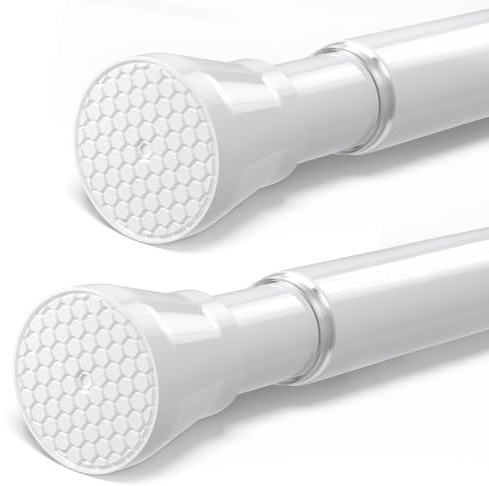2Pack White Shower Curtain Rail 75-160cm Tension Rod Extendable Curtain Poles Telescopic Pole Rods Extendable Shower Rod No Drilling for Windows,Bathroom,Closet