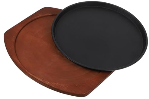 Alipis Plato Para Barbacoa De Hierro Fundido De 25 Cm Soporte De Madera, Para Asados y Cenas Amigos