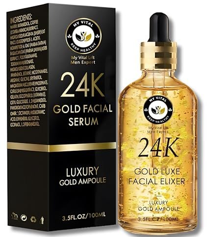 MyVital 24K Gold Serum for Face with Hyaluronic Acid, Collagen & Aloe Vera, 24K Gold Anti-Ageing Facial Serum, Deep Hydration, Non-Comedogenic, Suitable For All Skin Types, 30ml