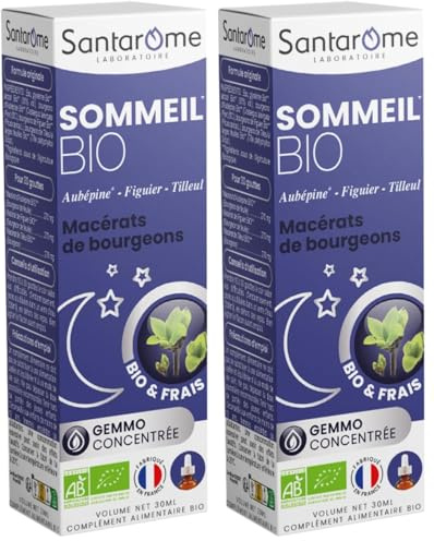 Santarome Bio - Sommeil Bio - Macérat de bourgeons - Complément Alimentaire Sommeil - Gémmothérapie - Aubépine, Figuier, Tilleul - Flacon 30 ml | France