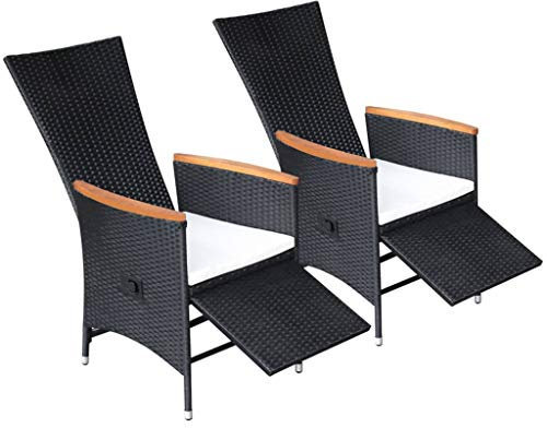 HETFTJN Esszimmerstuhl Campingstuhl Klein Balkonstuhl Sessel Wohnzimmer - Garten-Liegestühle 2 STK. mit Auflagen Poly Rattan Schwarz für Garden Outdoor Terrassen Balcony