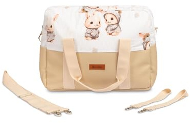 Sensillo - Wickeltasche Kinderwagen - Kinderwagen Organizer - Kinderwagentasche mit Reißverschluss, Kinderwagenbefestigung, mit kurzen Griffen und langem Schulterriemen - 43x30x13 cm - Beige