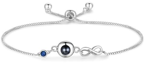 Personalisierte Damen Armband Mit Foto Projektion, Armkette Verstellbar Damenarmband Geburtsstein Geschenk Für Weihnachten Muttertag Geburtstag Für Mutter Großmutter (style 1 - Silber Mit Name)