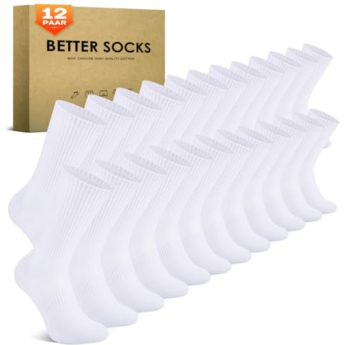 TUUHAW 12 Pairs Trainer Socks for Men 9-12 White Socks Women Running Socks Cushioned Sports Work Socks Cotton Wicking Hiking Socks Athletic Socks for Walking Cycling Outdoor